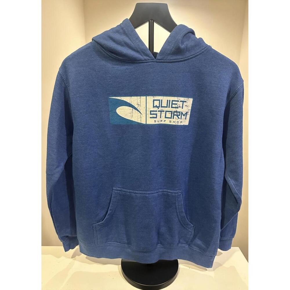 Quiet Storm Surf Shop Youth Large Blue Logo Hoodie Pullover Sweatshirt